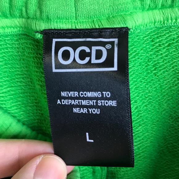 OCD 27 Bright Green Cotton Logo Sweatpants Joggers - Picture 5 of 7